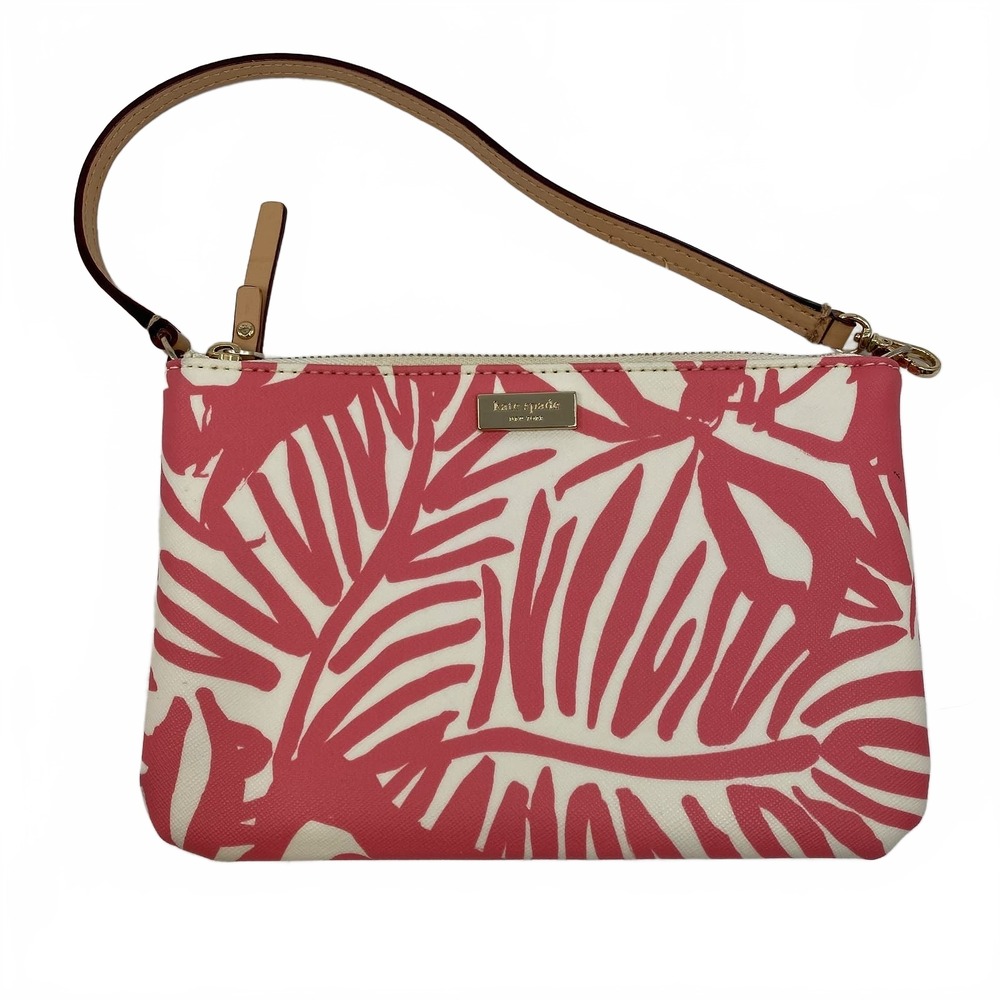 Kate Spade Pink Leaf Print Wristlet | Faux Leather & Leather | Regular OS